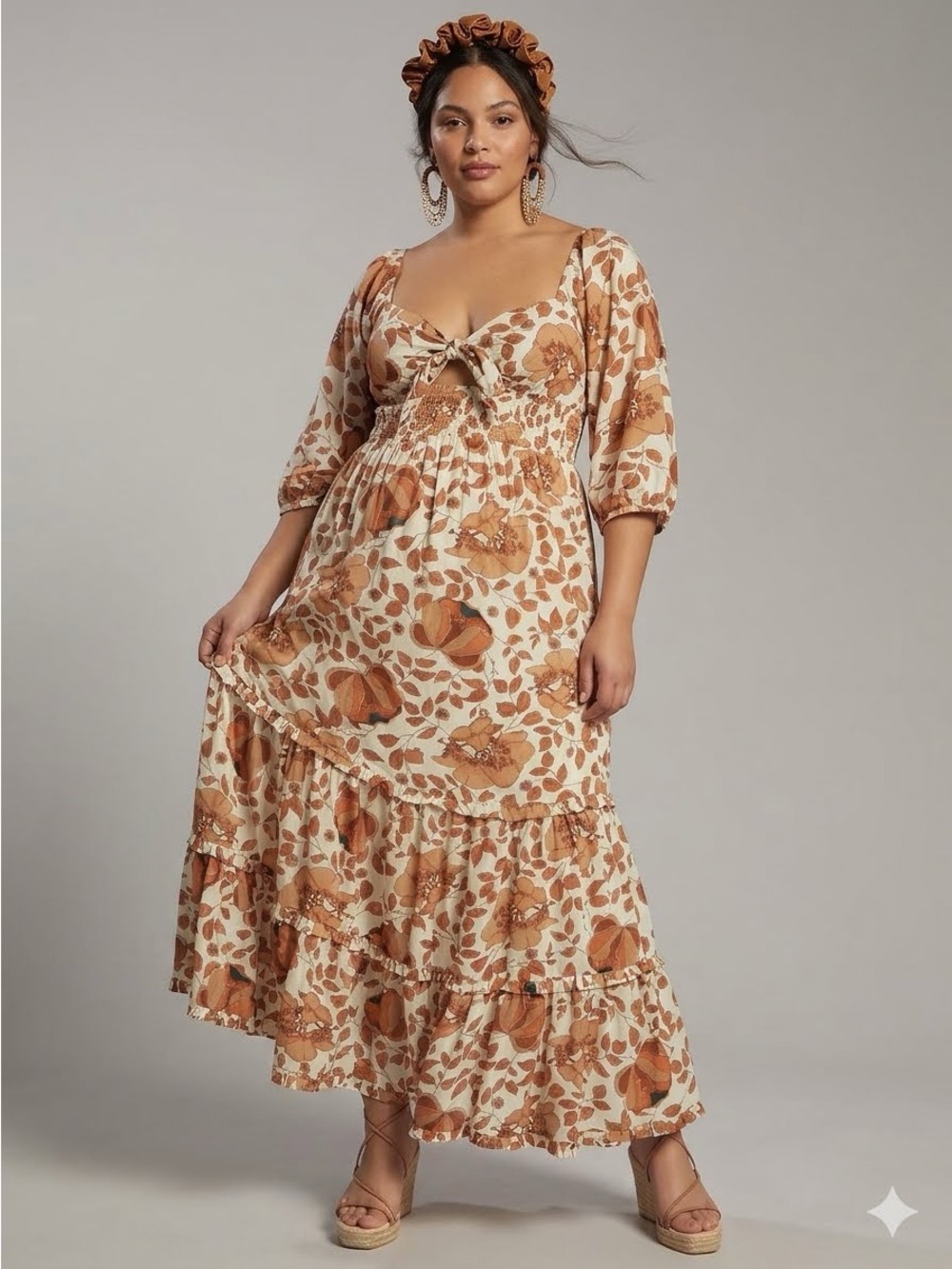 By Anthropologie Tiered Floral Maxi Dress Tie Front
Cutout - Plus Size 1X